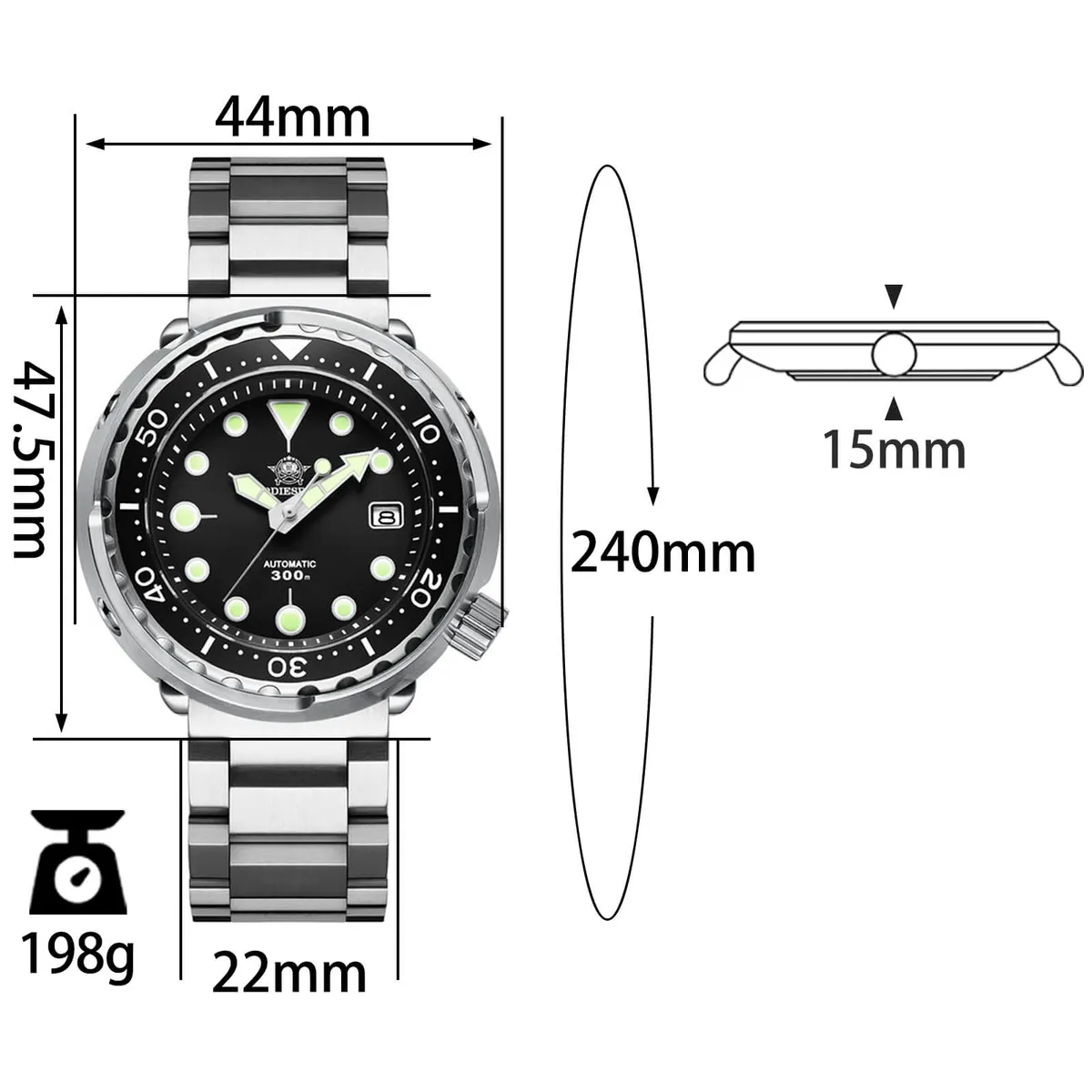 Montre Addiesdive Automatique 47,5 mm – Noir / NH35