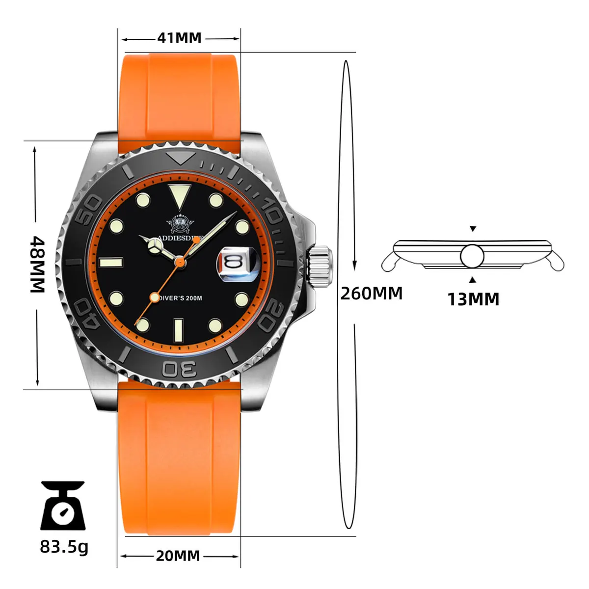 Montre Addiesdive AD2040 – Orange / Argent / Bracelet caoutchouc