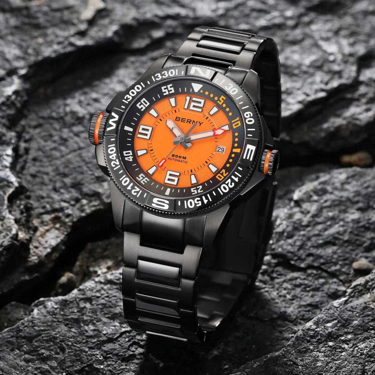 Montre Berny AM162MS-BLK – Orange / Acier inoxydable