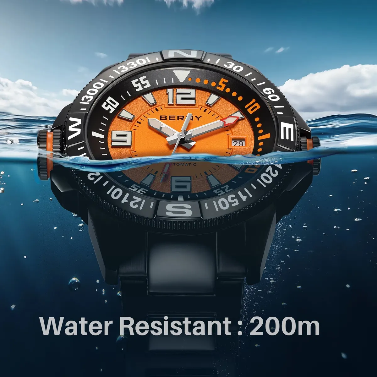 Montre Berny AM162MS-BLK – Orange / Acier inoxydable