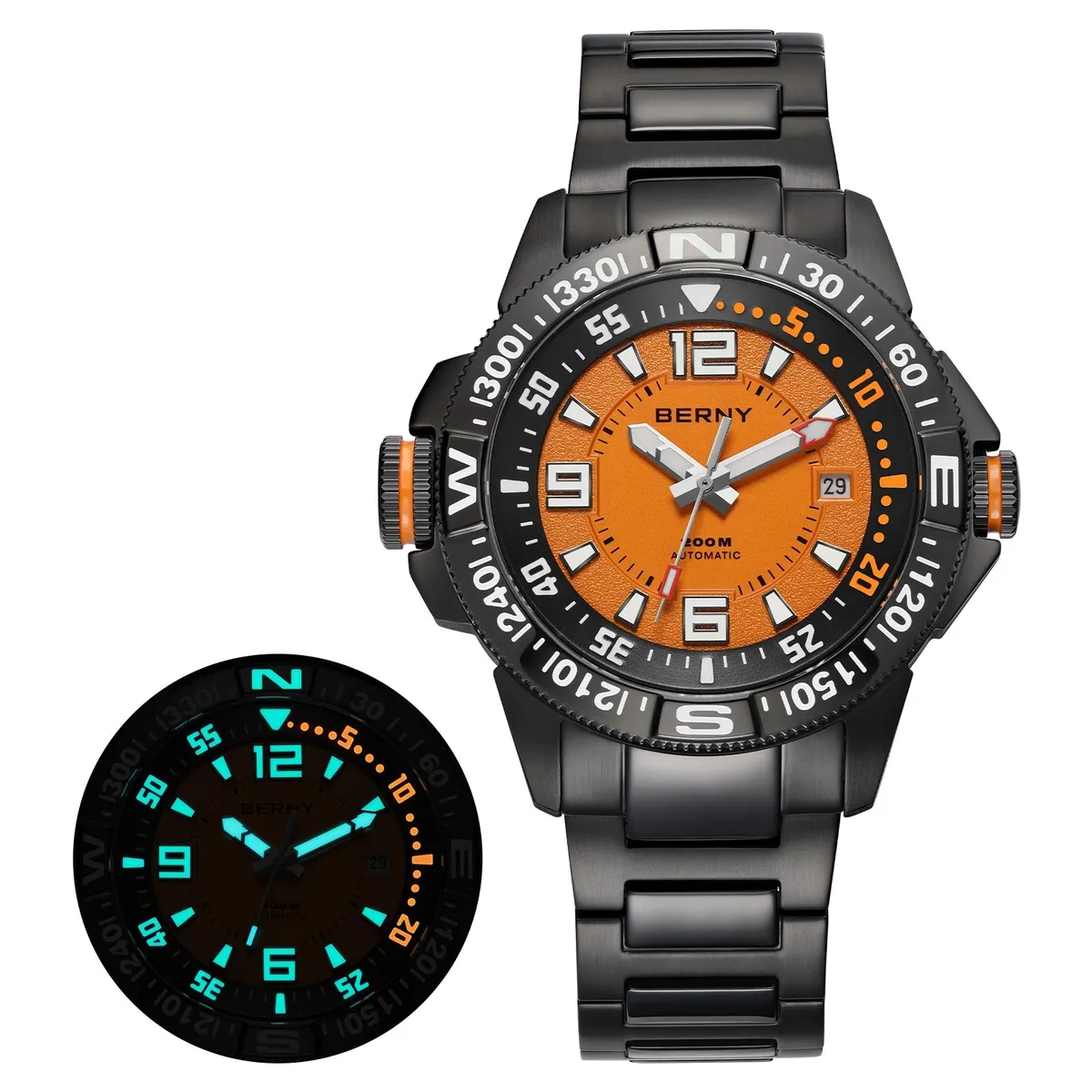 Montre Berny AM162MS-BLK Automatique – Orange / Acier inoxydable
