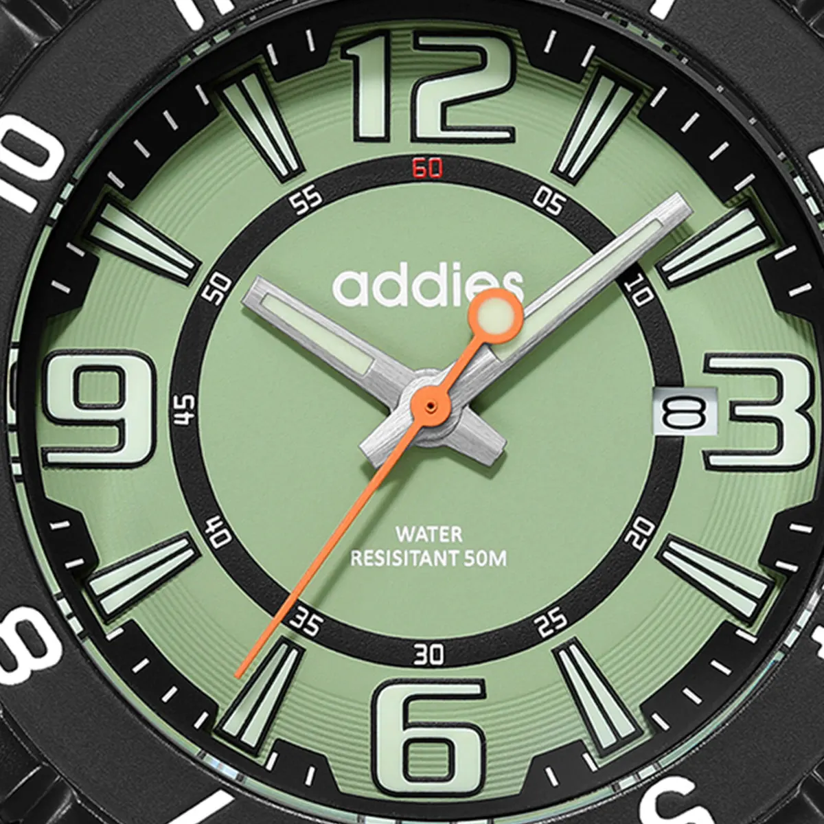 Montre Addiesdive MY-057 – Boîtier noir · Lunette noire · Cadran vert · Bracelet vert