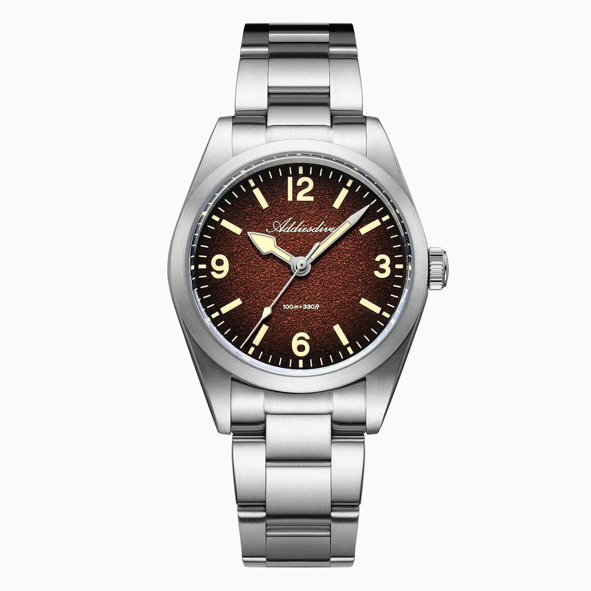Montre Addiesdive AD2544 Quartz 36 mm – Marron / Bracelet acier